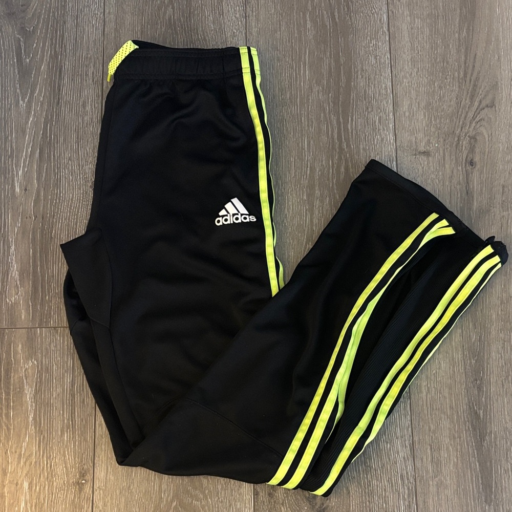 Adidas Kids Joggers with Neon Yellow Accents, Size XL (15/16 boys)
